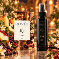 ROVÉL Auto 120 — odorizant cu colțuri rotunjite și refill spray 50 ml cu etichetă verticală neagră și aurie