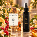 ROVÉL Auto 129 — odorizant cu colțuri rotunjite și refill spray 50 ml cu etichetă verticală neagră și aurie