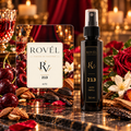 ROVÉL Auto 213 — odorizant cu colțuri rotunjite și refill spray 50 ml cu etichetă verticală neagră și aurie